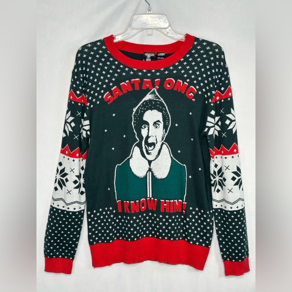 ELF Santa! OMG I Know Him Christmas Holiday Men's Ugly‎ Sweater BUDDY Sz M